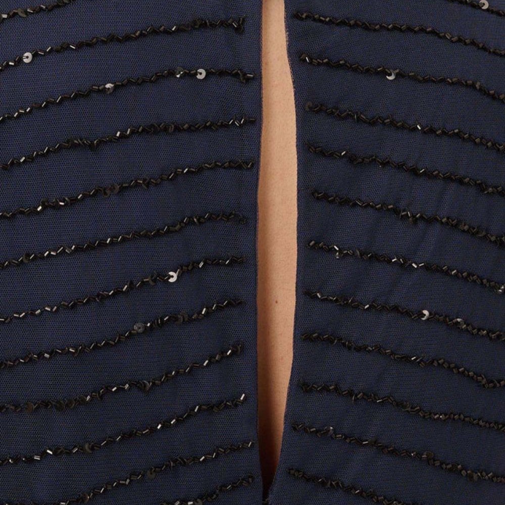 Adrianna Papell SZ 8 NWT Navy Beaded Halter Gown MOB Formal Art Deco evening - Picture 4 of 5